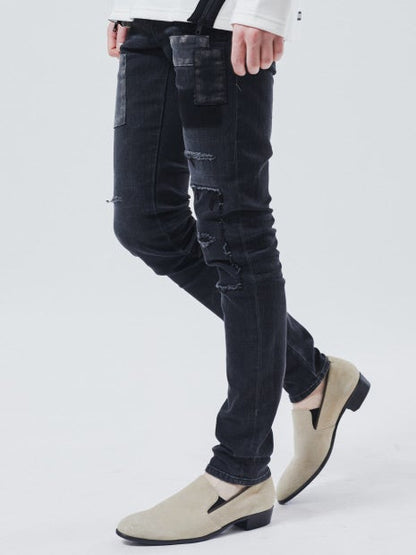 5ポケット スキニー パッチワーク デニム