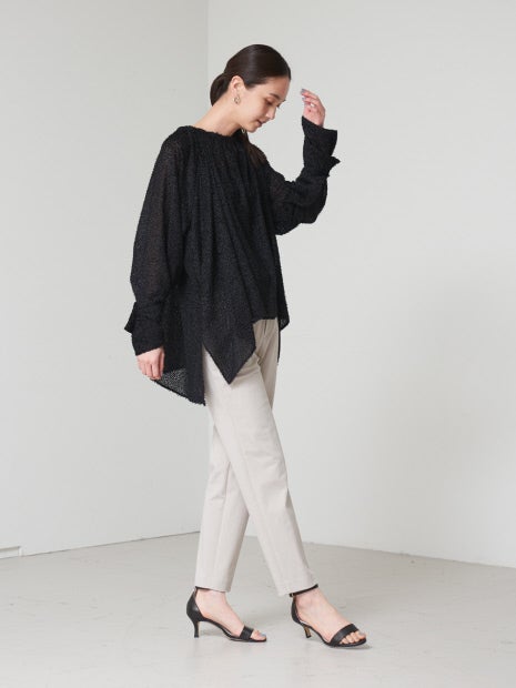 マルチネックジャガードギャザーブラウス