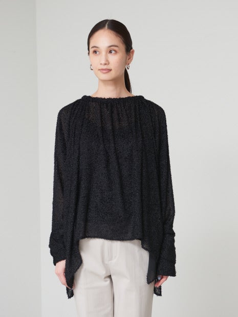 マルチネックジャガードギャザーブラウス