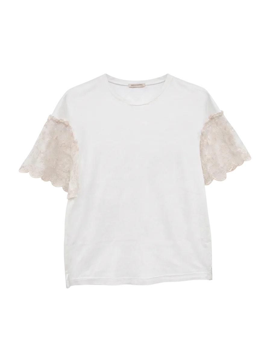 袖レースプルオーバーTシャツ