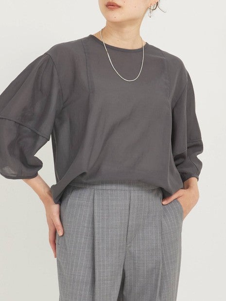 ボリュームスリーブシアーブラウス