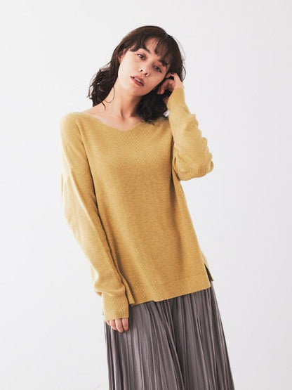 ecru 天竺×片畦ニットプルオーバー