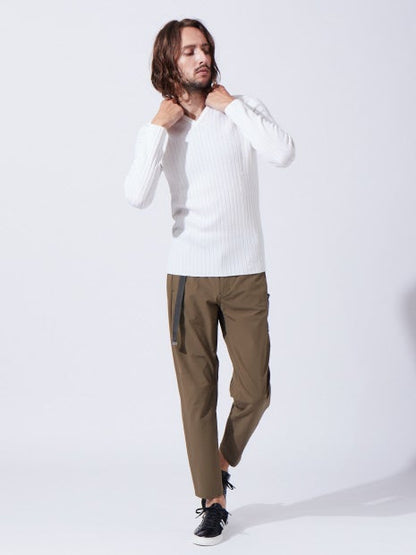 ワイドリブホールガーメントVネックニット