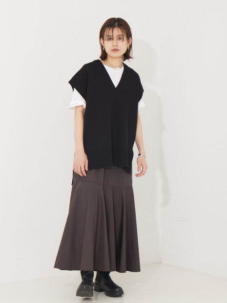 【セットアップ対応】ニットロングベスト