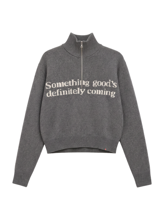LETTERED HALF ZIP SWEATER