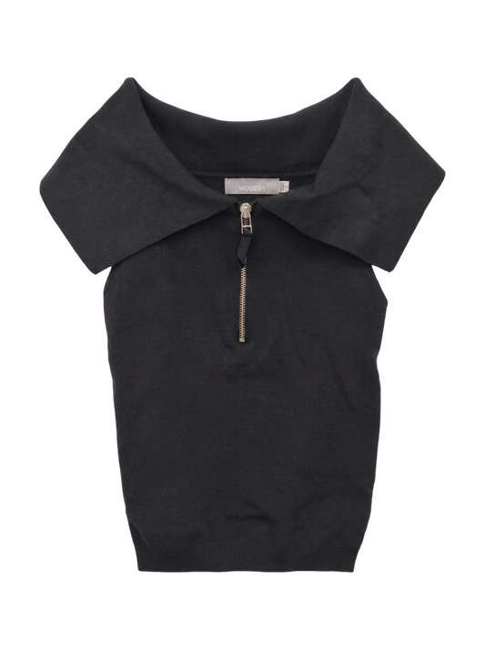 OFF SHOULDER HALF ZIP KNIT TOP