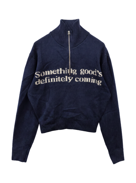 LETTERED HALF ZIP SWEATER