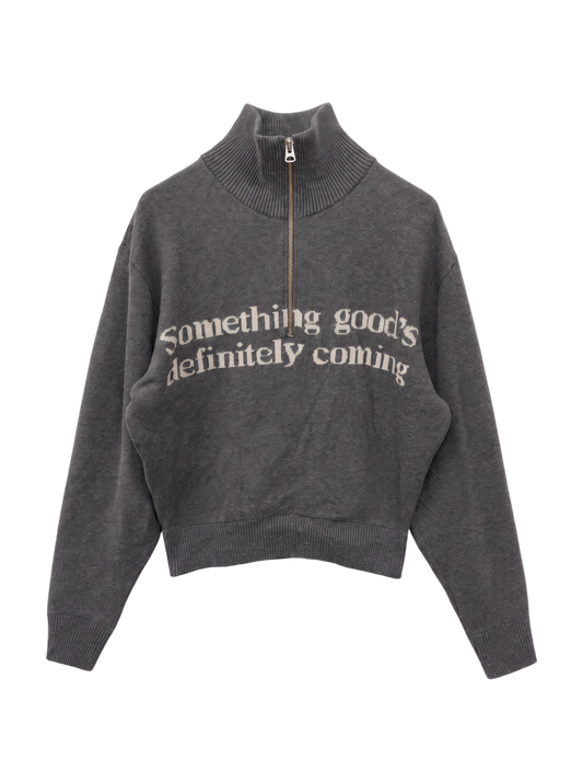 LETTERED HALF ZIP SWEATER