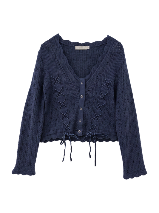 LACE UP RIBBON CARDIGAN