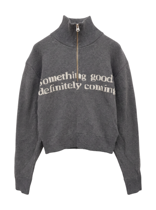 LETTERED HALF ZIP SWEATER