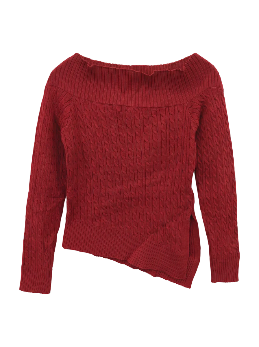 ASYMMETRY SHOULDER CABLE KNIT