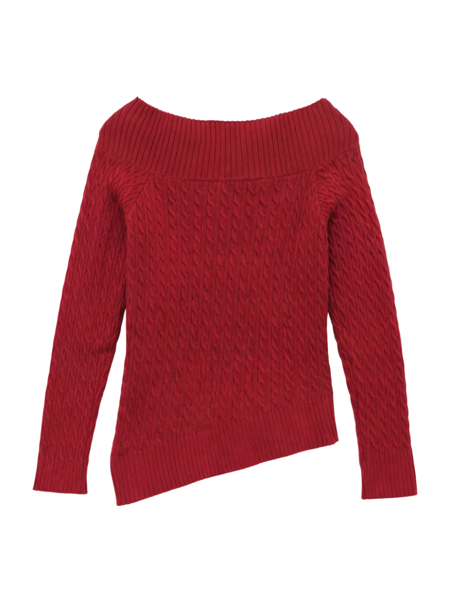 ASYMMETRY SHOULDER CABLE KNIT