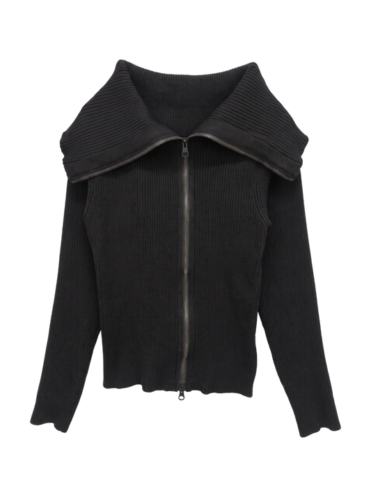 BIG COLLAR ZIP UP KNIT