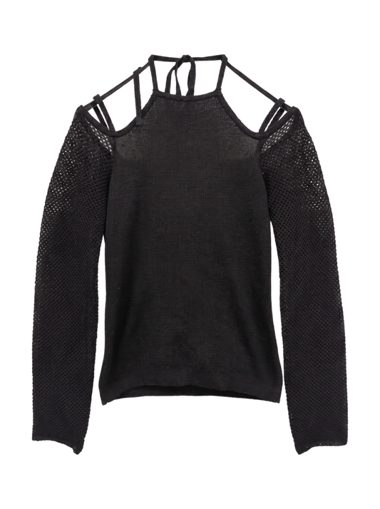 OPEN SHOULDER HALTER KNIT TOP