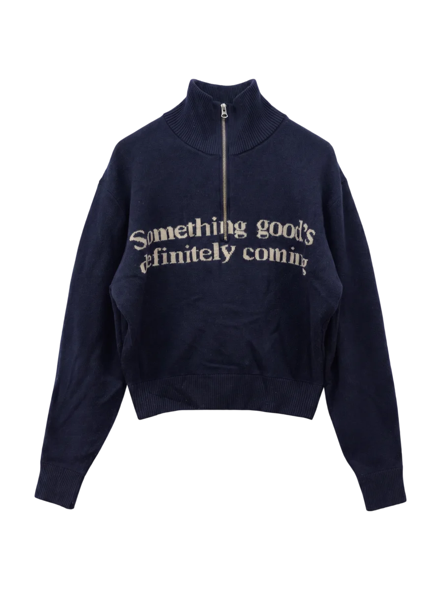 LETTERED HALF ZIP SWEATER