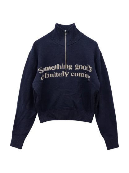 LETTERED HALF ZIP SWEATER