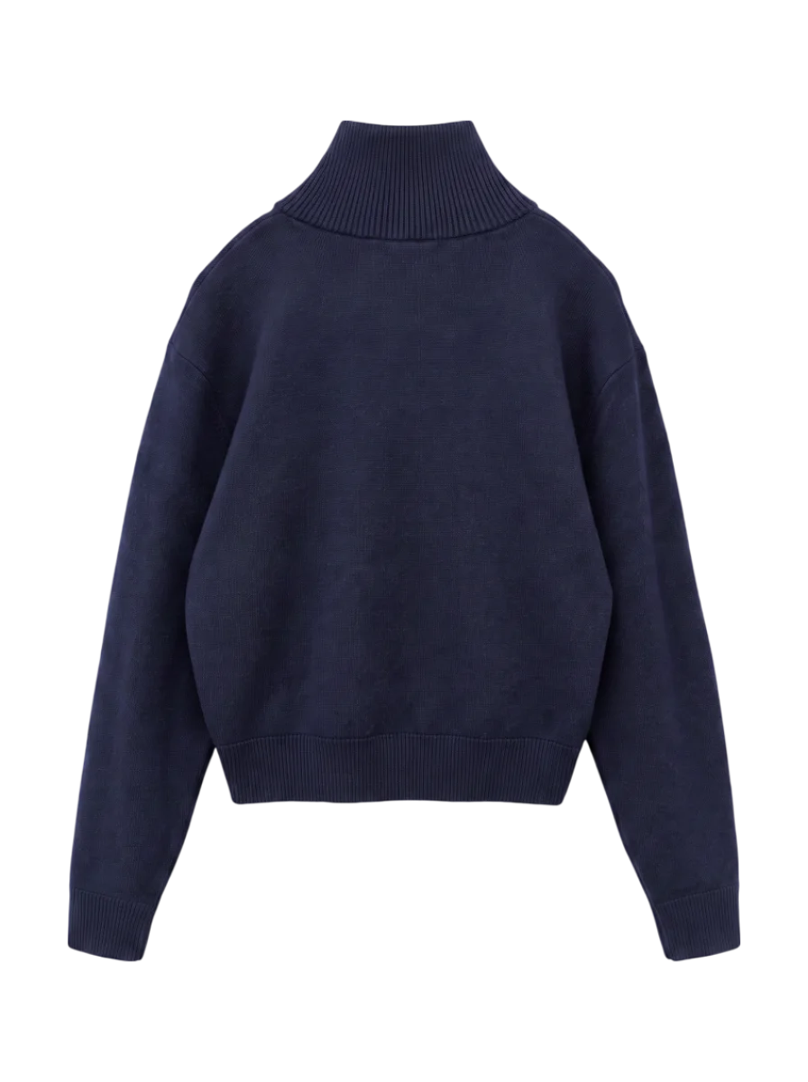 LETTERED HALF ZIP SWEATER