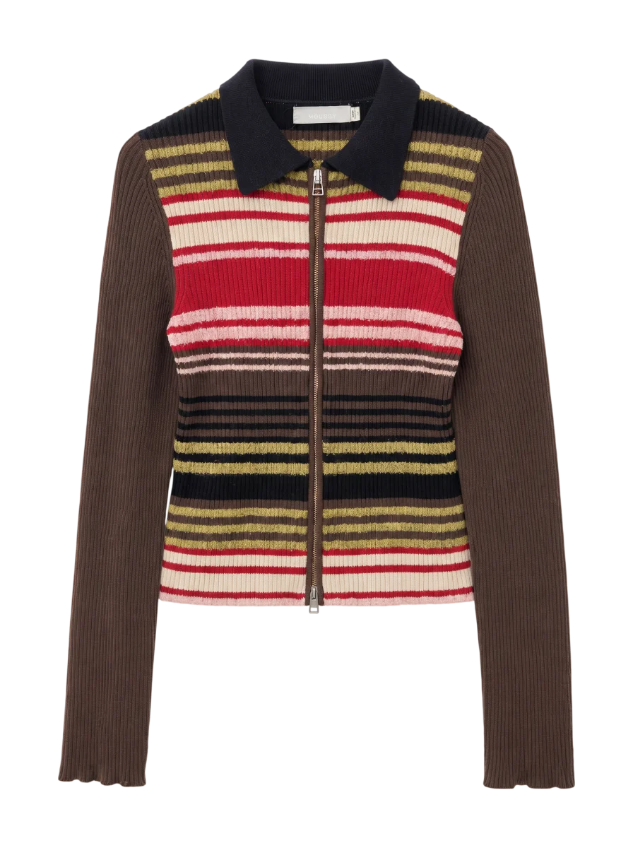 STRIPE ZIP UP KNIT SHIRT