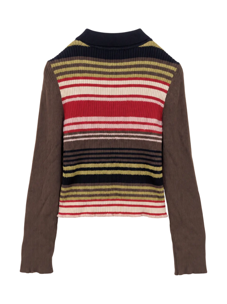 STRIPE ZIP UP KNIT SHIRT