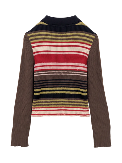STRIPE ZIP UP KNIT SHIRT