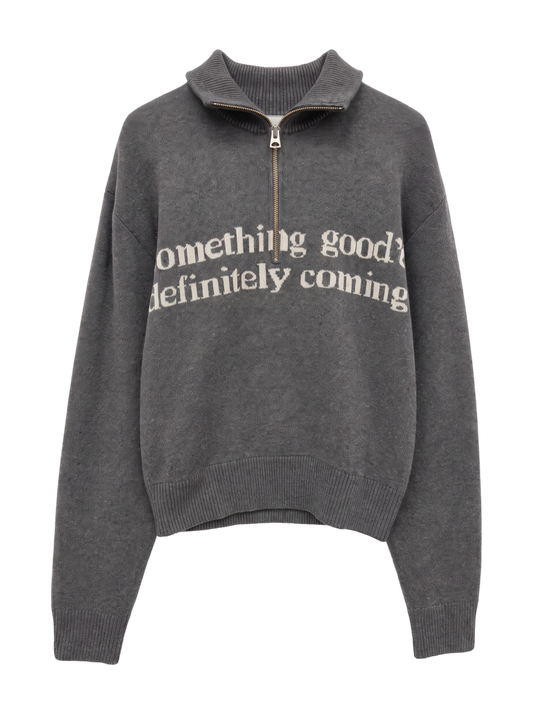 LETTERED HALF ZIP SWEATER