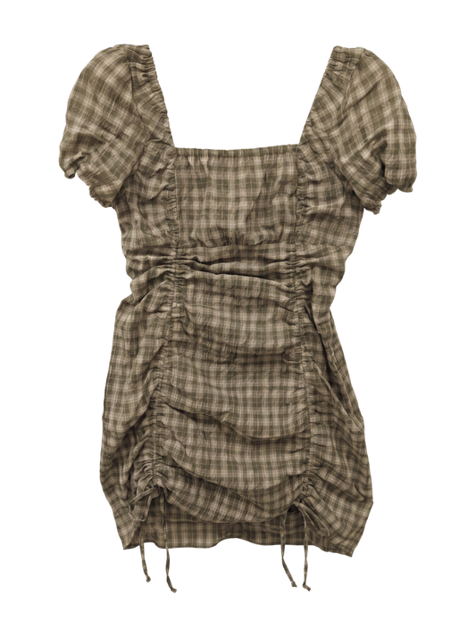 GATHER RIBBON MINI DRESS