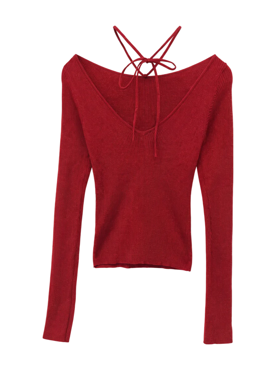 GLITTER TIE KNIT TOP