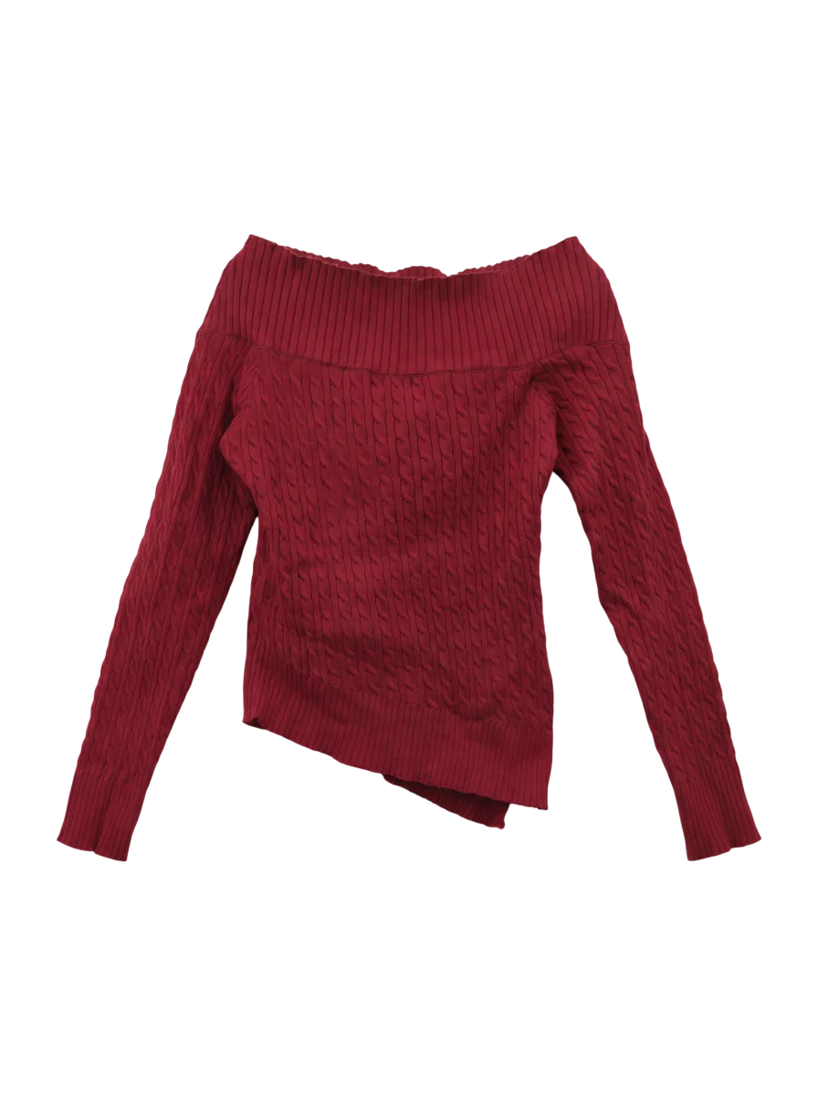 ASYMMETRY SHOULDER CABLE KNIT