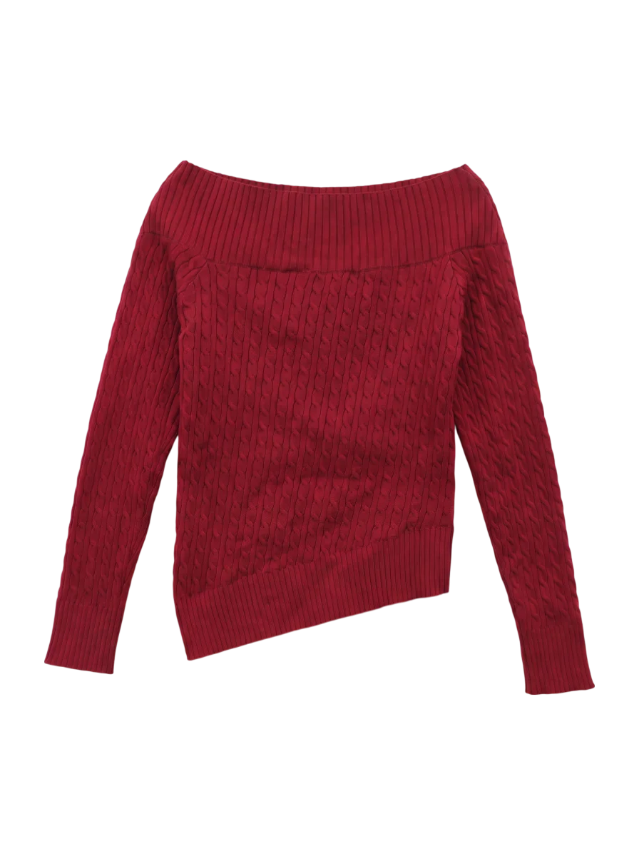 ASYMMETRY SHOULDER CABLE KNIT
