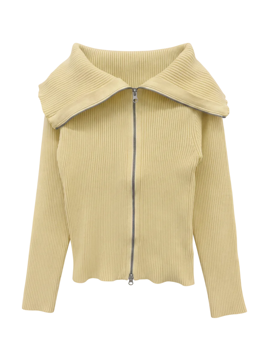 BIG COLLAR ZIP UP KNIT