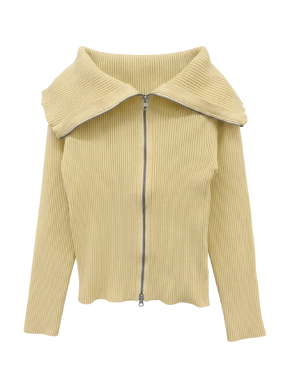 BIG COLLAR ZIP UP KNIT