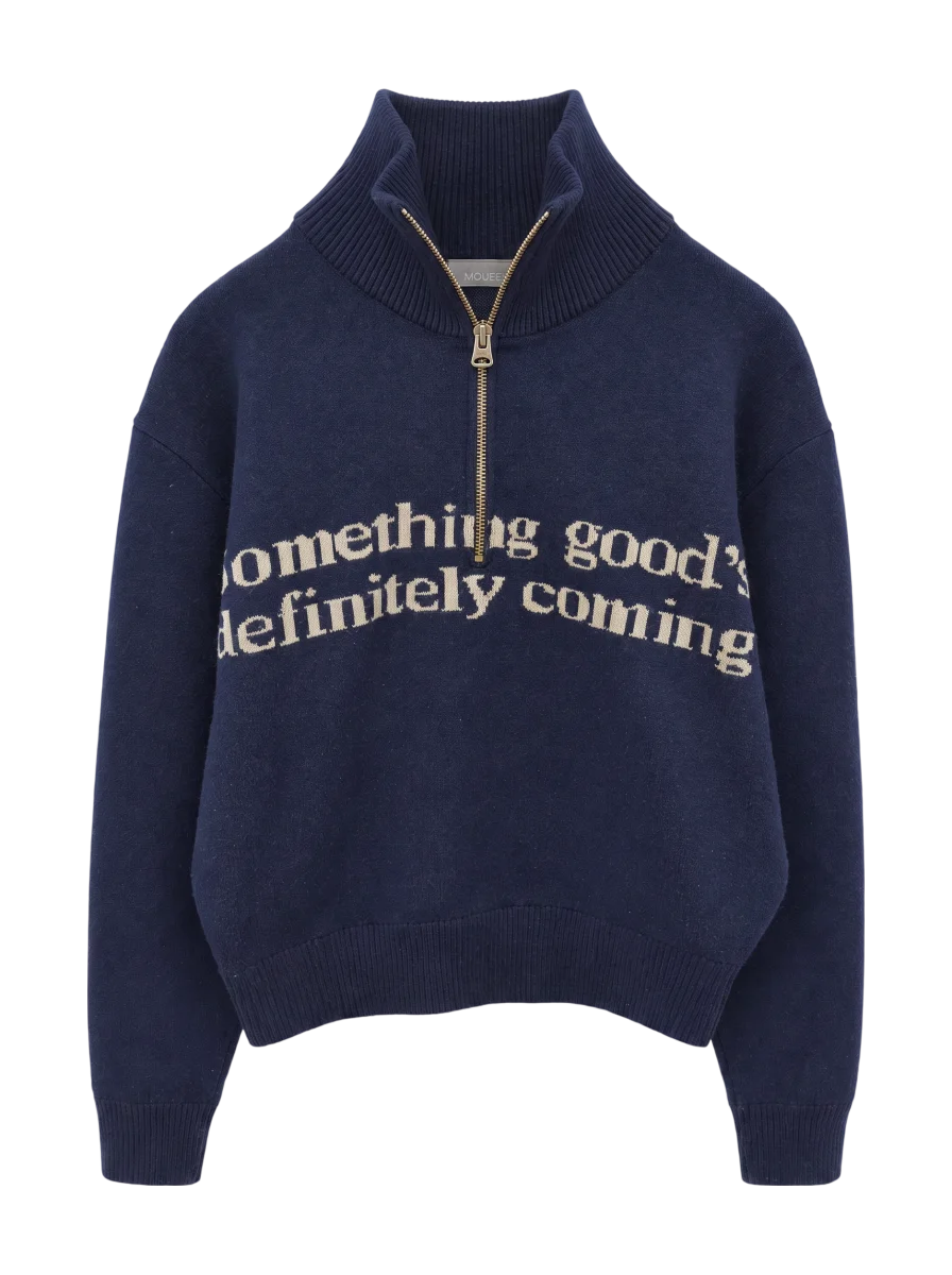 LETTERED HALF ZIP SWEATER