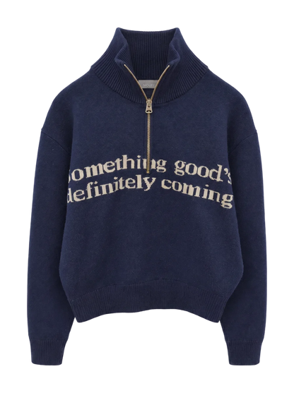 LETTERED HALF ZIP SWEATER