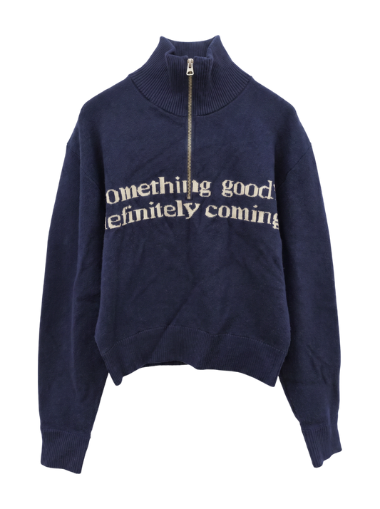 LETTERED HALF ZIP SWEATER