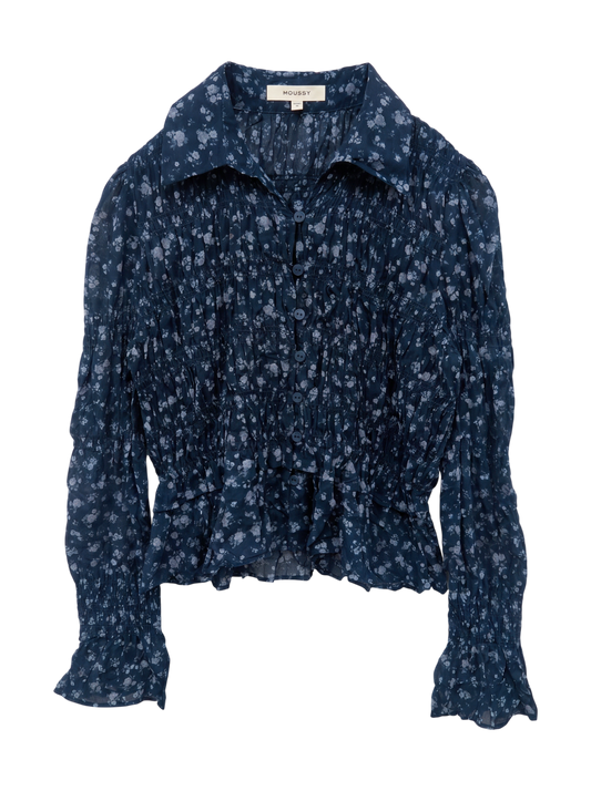 SHIRRING FLORAL FIT SHIRT