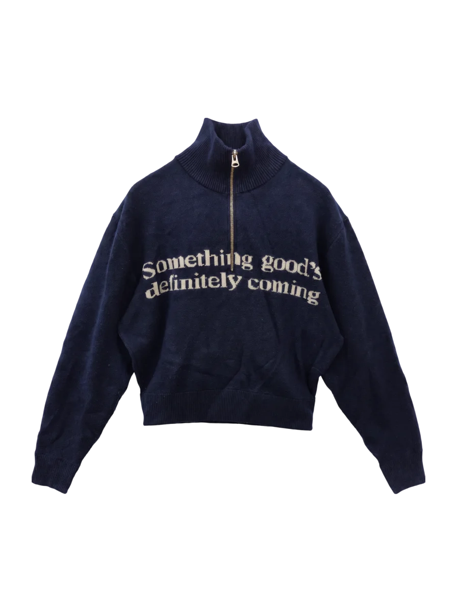 LETTERED HALF ZIP SWEATER