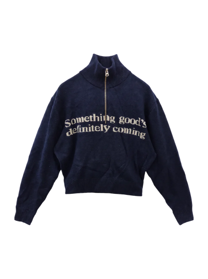 LETTERED HALF ZIP SWEATER
