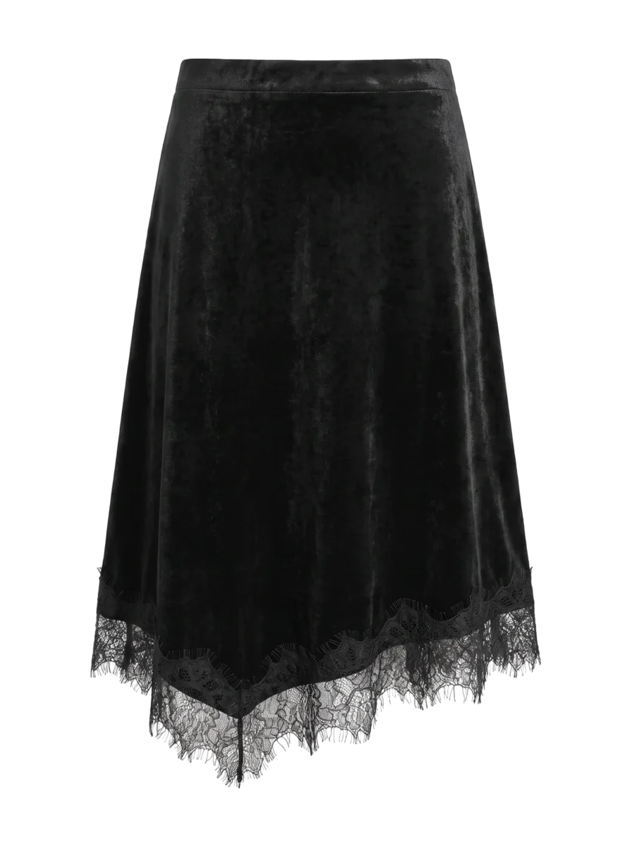 LACE TRIM VELVET SKIRT