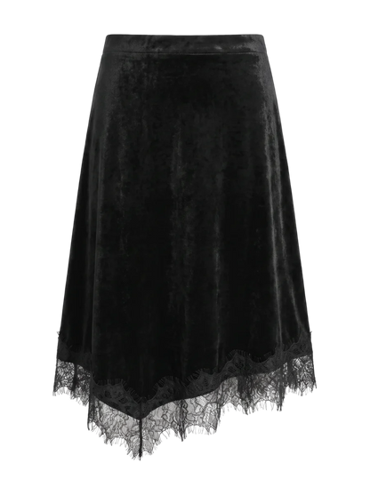 LACE TRIM VELVET SKIRT