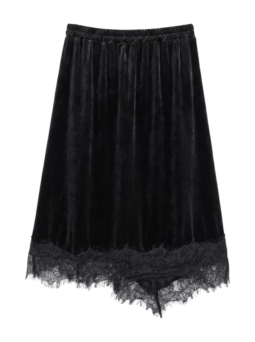 LACE TRIM VELVET SKIRT
