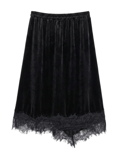 LACE TRIM VELVET SKIRT