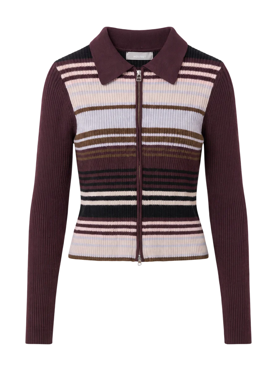 STRIPE ZIP UP KNIT SHIRT