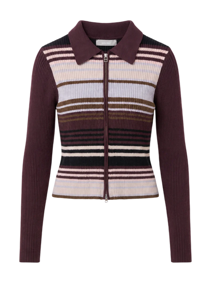 STRIPE ZIP UP KNIT SHIRT