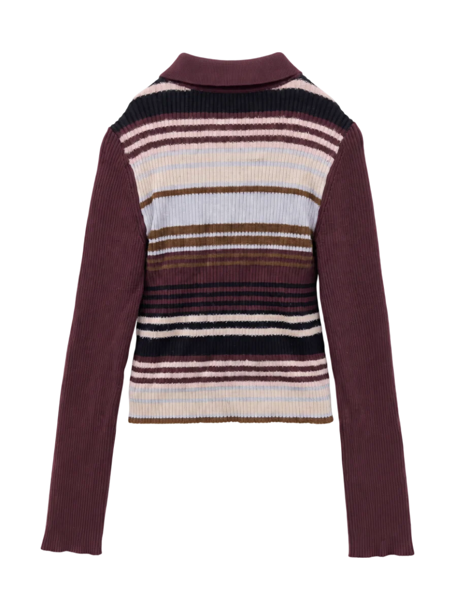 STRIPE ZIP UP KNIT SHIRT