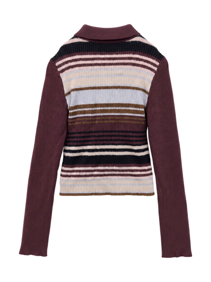 STRIPE ZIP UP KNIT SHIRT