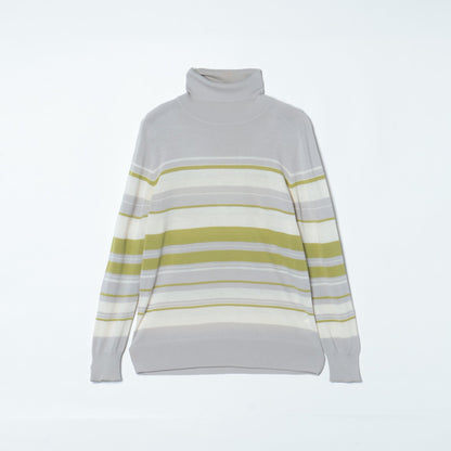 【手洗い可能】ウォッシャブルウール ランダムボーダータートルネックニット