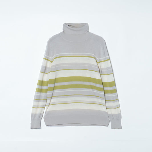 【手洗い可能】ウォッシャブルウール ランダムボーダータートルネックニット