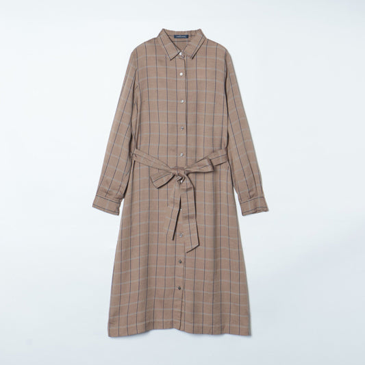 綾ウィンドウペイン シャツワンピース