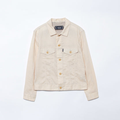 【ウォッシャブル】ポリエステル麻キャンバス ナチュラルワッシャー トラッカーブルゾン