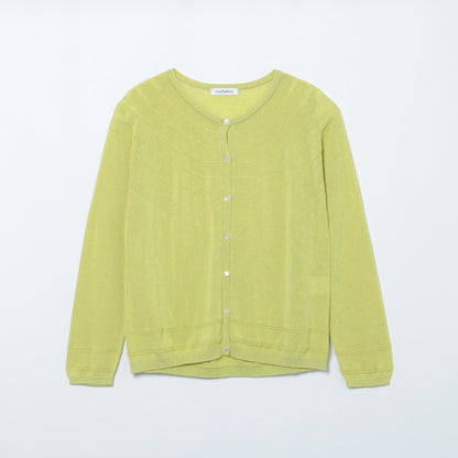 【ホールガーメント】コットンアセテート天竺 7分袖カーディガン